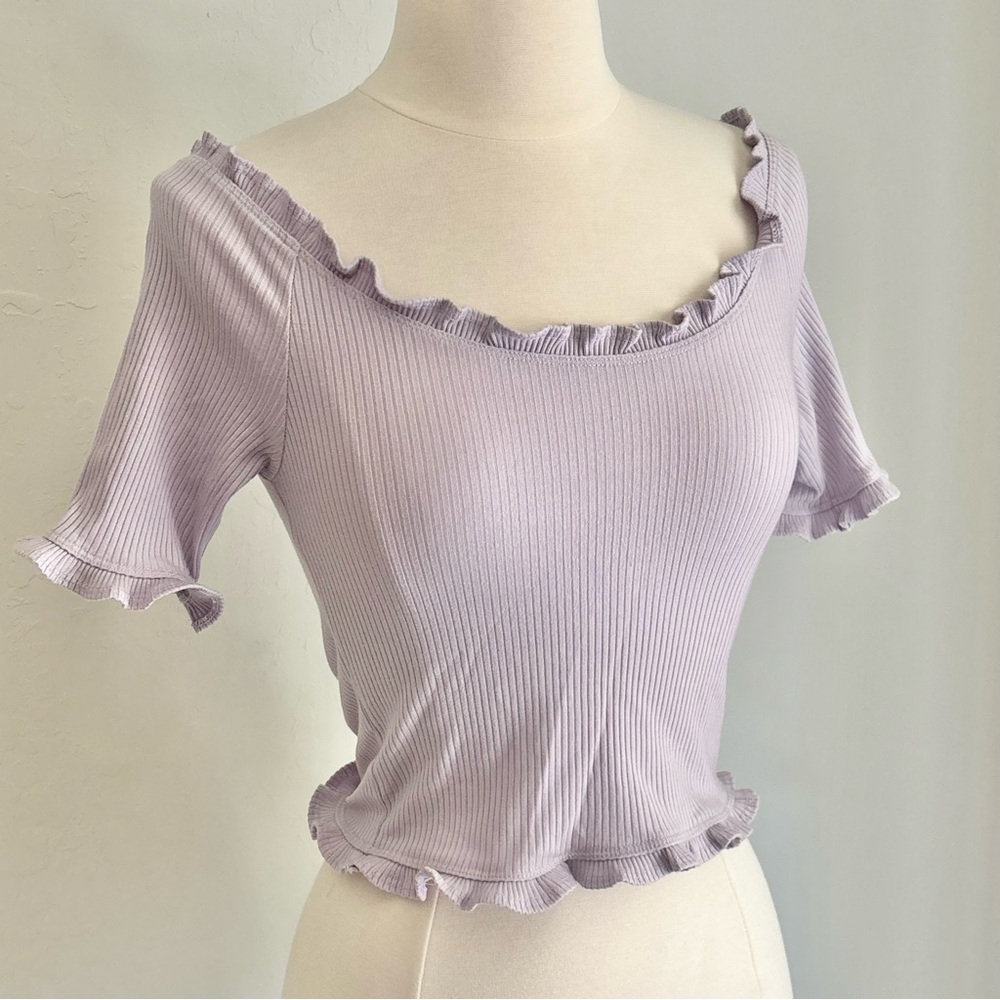 Reformation Lilac Ribbed Off Shoulder Cropped
Tee, Small - Picture 2 of 5